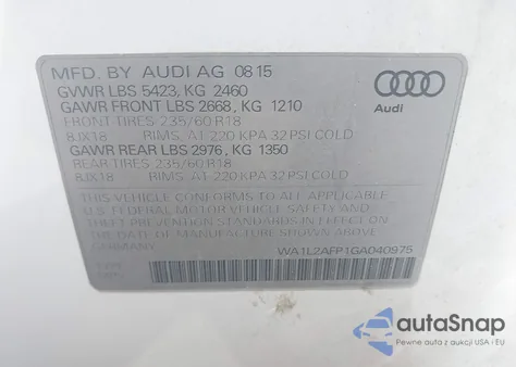 2016 Audi Q5 2.0T Premium from USA, damaged, VIN WA1L2AFP1GA040975